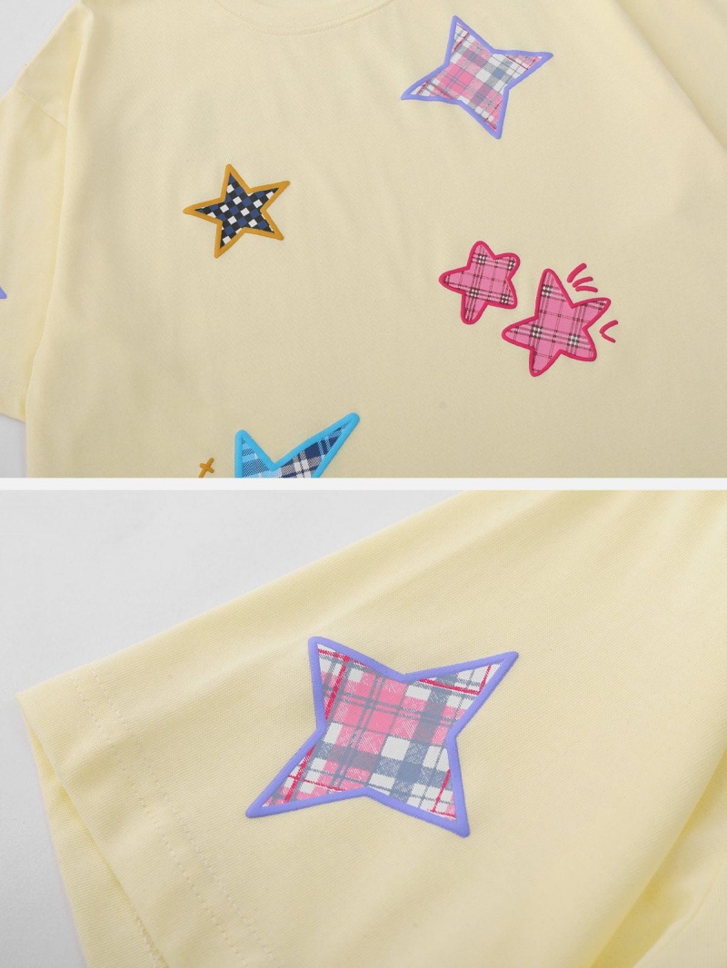 Abricot  T Shirts Aelfric Eden Plaid Applique Star Tee - CFG-7810169